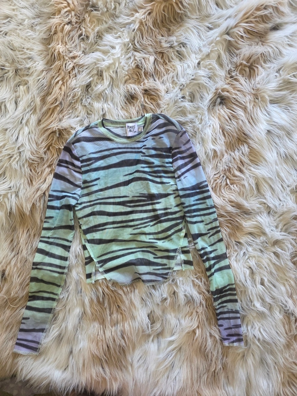 Princess Polly Mint Black Tiger Stripe Long Sleeve Tee